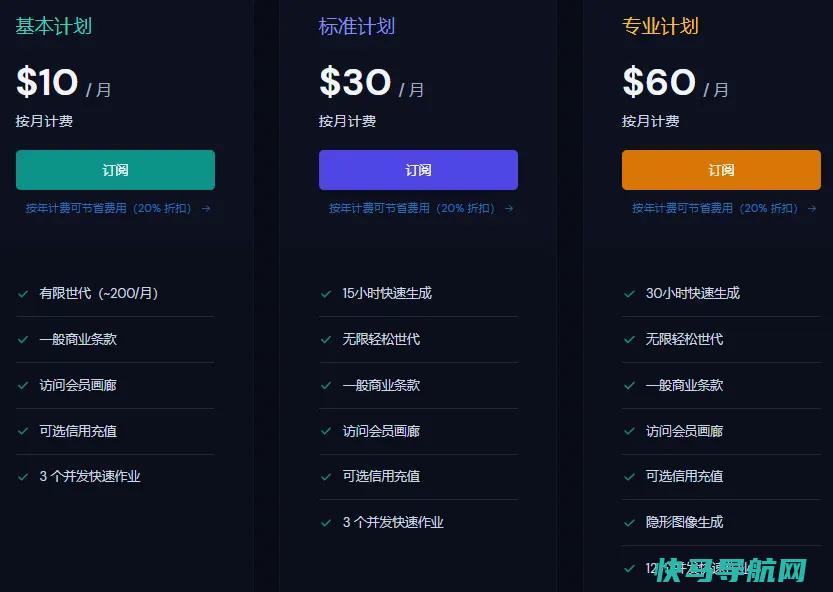 Midjourney按月付费价格表