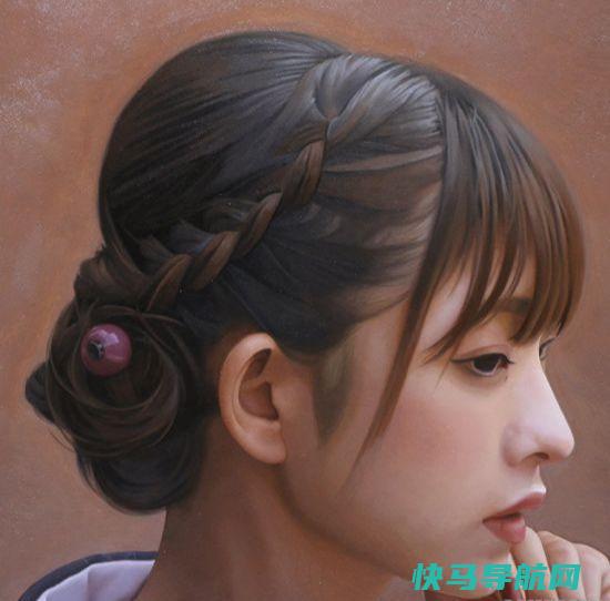 日本艺术家人体油画中的少女，细腻逼真，堪称绝色美女